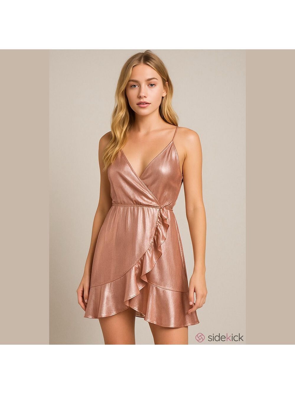 TOBI Faux Wrap Strappy V-Neck Ruffled Hem Mini A-line Dress